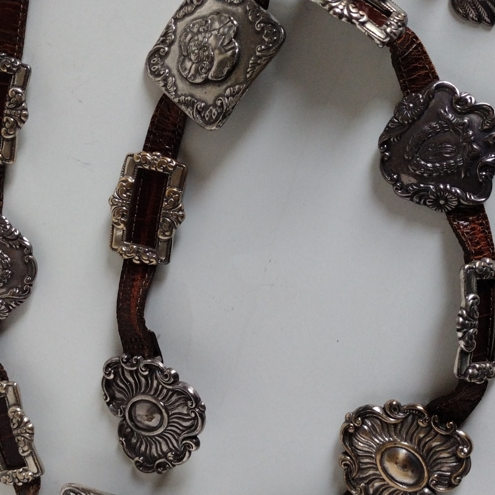 Brighton Silver Metal and Brown Leather Belt 38